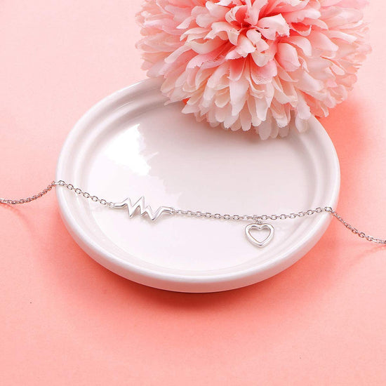 925 Sterling Silver Cute ECG Style Anklet - onlyone