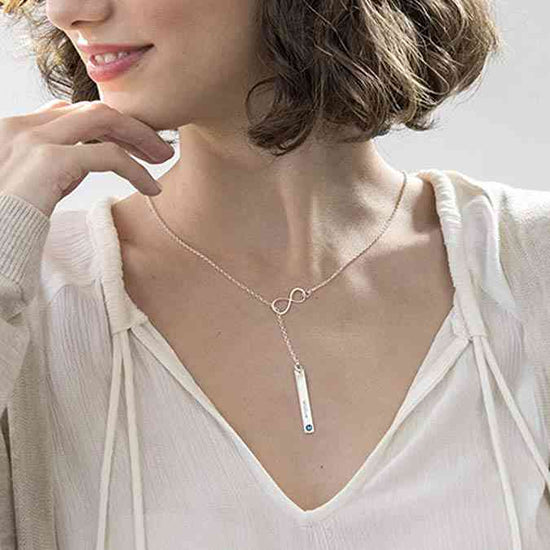 925 Sterling Silver Infinity Y Necklace With Vertical Bar Name Necklace With Birthstone - onlyone
