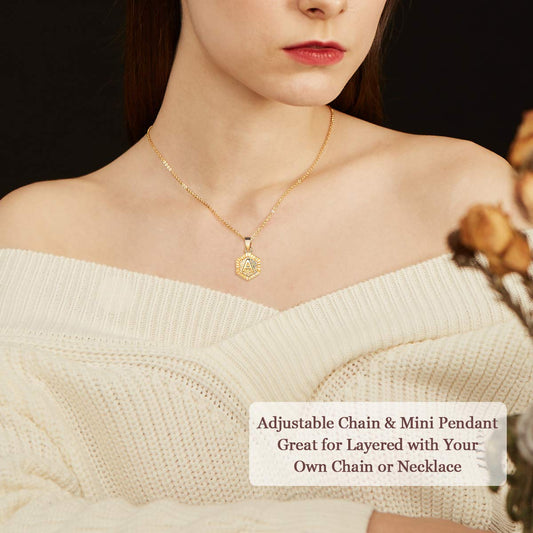 925 Sterling Silver Small Hexagon Initial Pendant Necklace Gift for Women Girls Great for Layering - onlyone