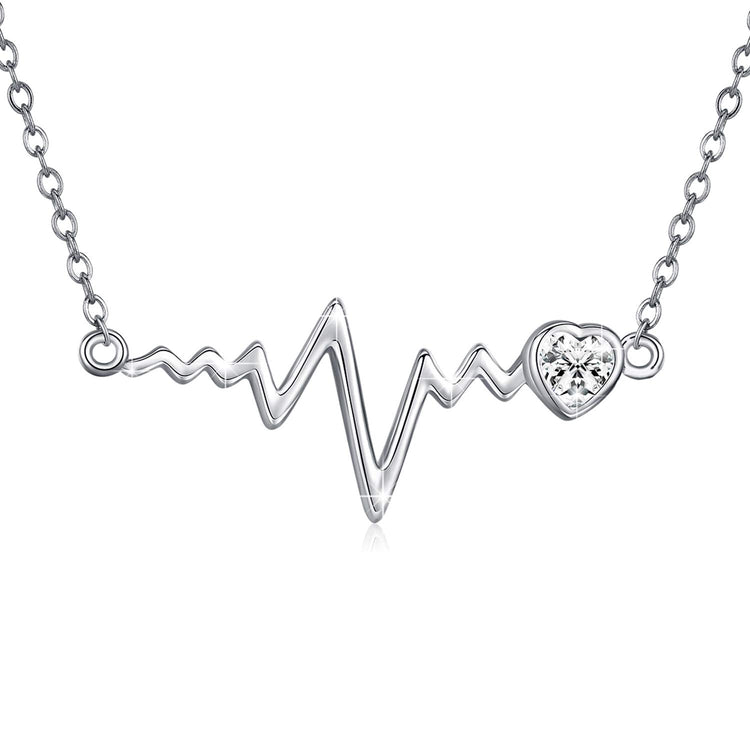 925 Silver White Angel Gift Series: Love Heartbeat Wave Necklace At First Sight - onlyone