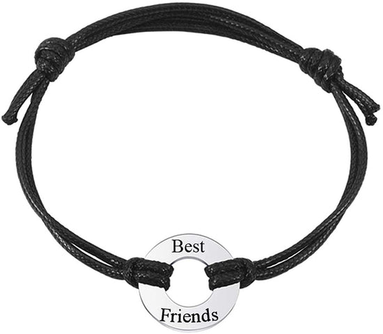 Personalized Free Engraving Custom Name Date Initial Adjustable Leather Bracelet With Circle Charm - onlyone