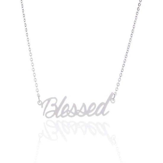 925 Sterling Silver "Blessed" Style Custom Name Necklace Nameplate Necklace - onlyone