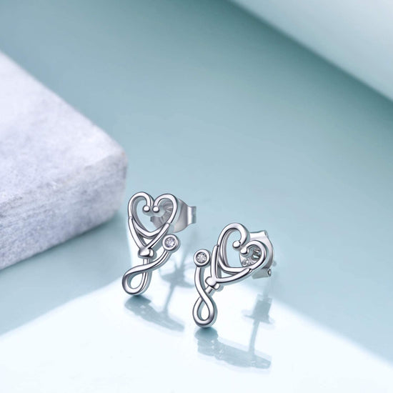 925 Sterling Silver Stethoscope Jewelry Stud Earrings For Women Doctor Nurse Gift - onlyone