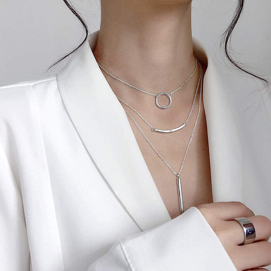 925 Sterling Silver 3 Multi Layer Necklace - onlyone