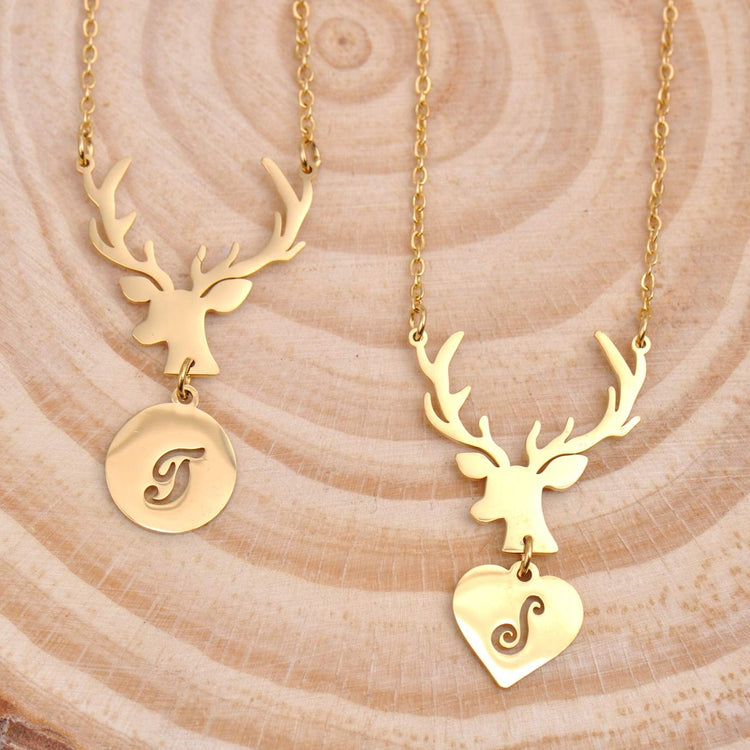 925 Sterling Silver Deer Antler Initial Monogram Name Necklace
