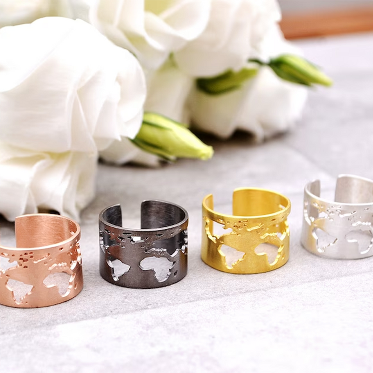 925 Sterling Silber Gold Reise Ring Weltkarte Ring Geschenk für Jugendliche Abschluss