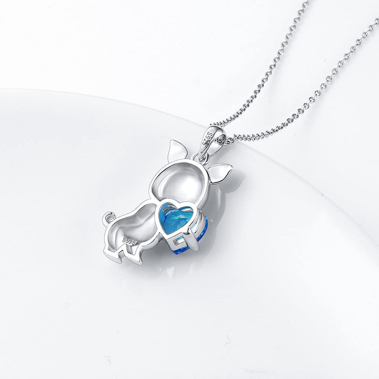 925 Sterling Silver Cute Animal Jewelry Cubic Zirconia Love Heart Pendant Necklace for Women - onlyone