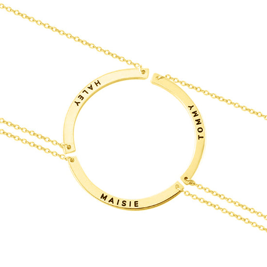 925 Sterling Silver Circle Friendship Engraved 3 Names Necklace Set, Nameplate Necklace, Buy 1 Get 3 Necklaces, Back to School Necklaces - onlyone