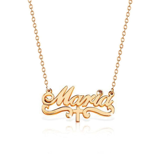 925 Sterling Silver Birthstone Maria Signature Name Necklace Nameplate Necklace - onlyone