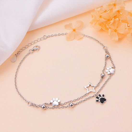 925 Sterling Silver cute bear paw style adjustable fashion anklet - onlyone
