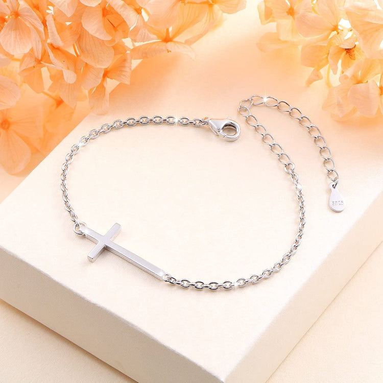 925 Sterling Silver Sideways Cross Anklet - onlyone
