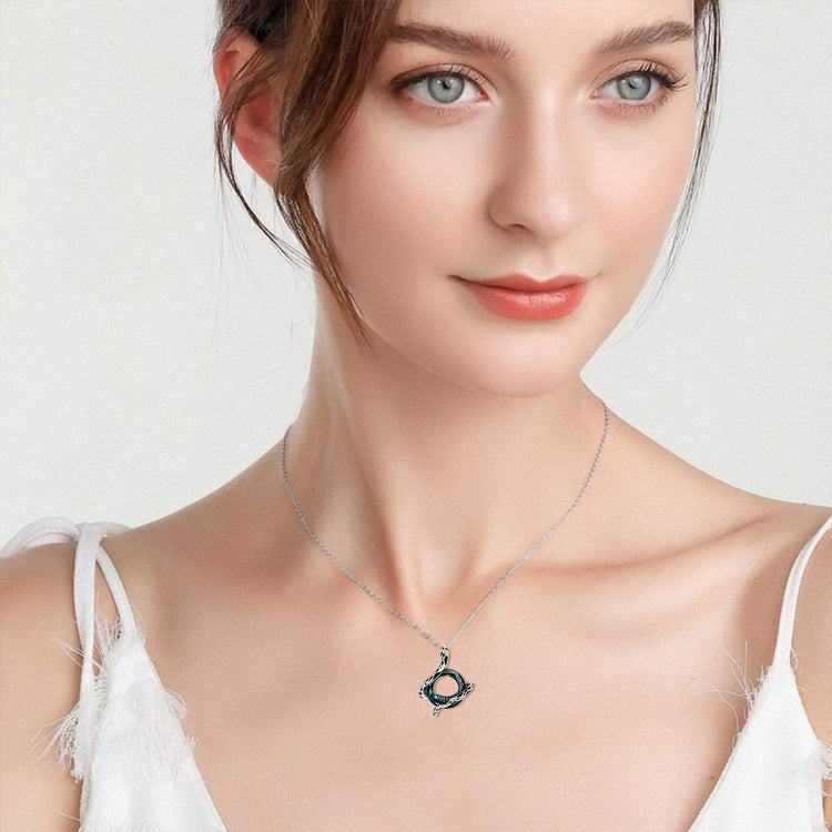 925 Sterling Silver Snake Pendant with Color Change Circle Crystal