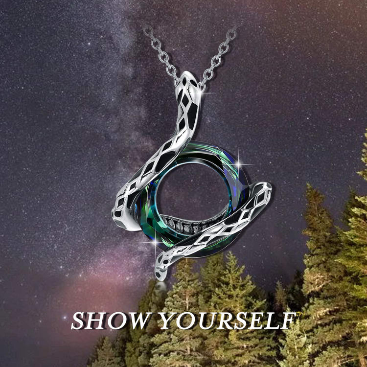 925 Sterling Silver Snake Pendant with Color Change Circle Crystal