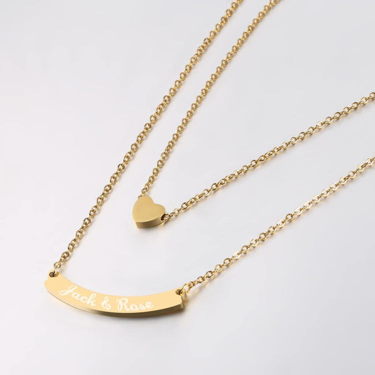 925 Sterling Silver Double Layers Personalized Bar Necklace Free Message Engrave - onlyone