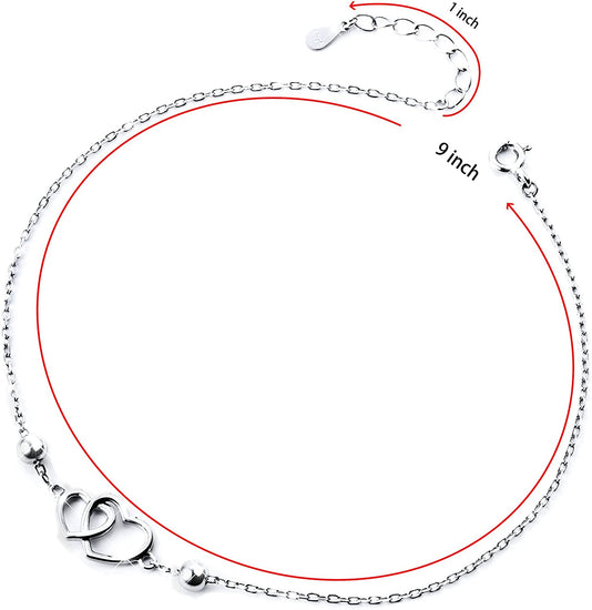925 Sterling Silver Double Heart Adjustable Anklet - onlyone