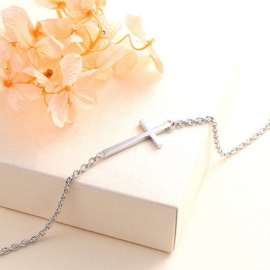 925 Sterling Silver Sideways Cross Anklet - onlyone