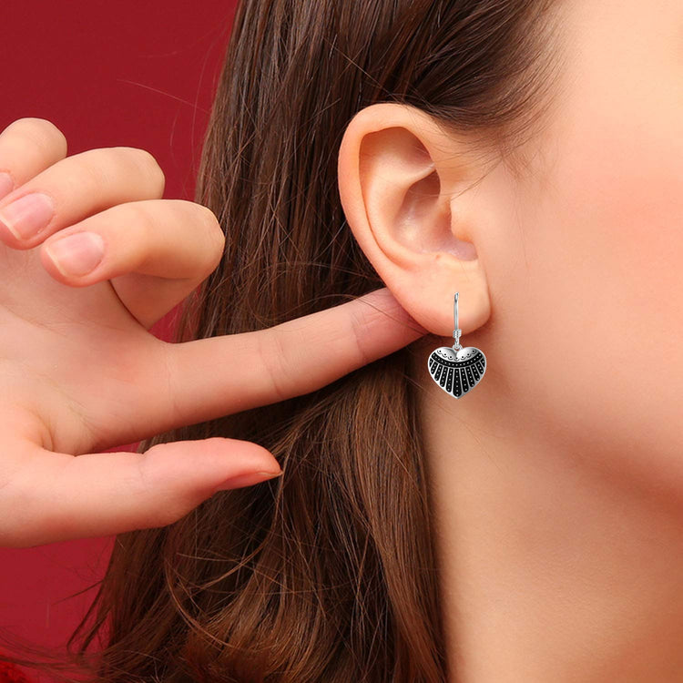 925 Sterling Silver Heart Dangle Drop Hook RBG Dissent Collar Earrings