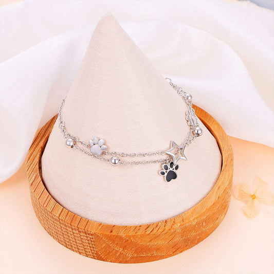 925 Sterling Silver cute bear paw style adjustable fashion anklet - onlyone