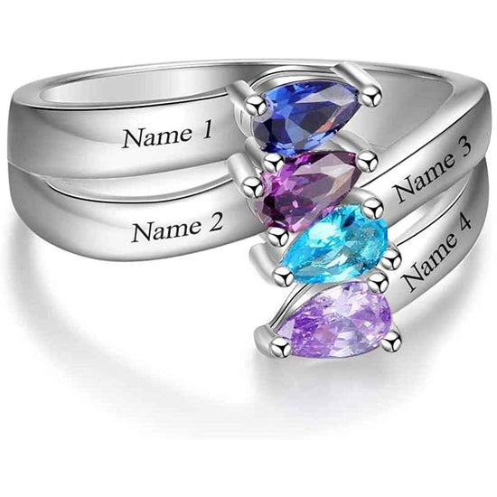 925 Sterling Silver Personalized Mother Ring With 4 Birthstones Mothers Day Ring for 4 Family Name Ring for Grandmother - onlyone
