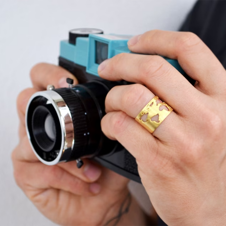 925 Sterling Silber Gold Reise Ring Weltkarte Ring Geschenk für Jugendliche Abschluss