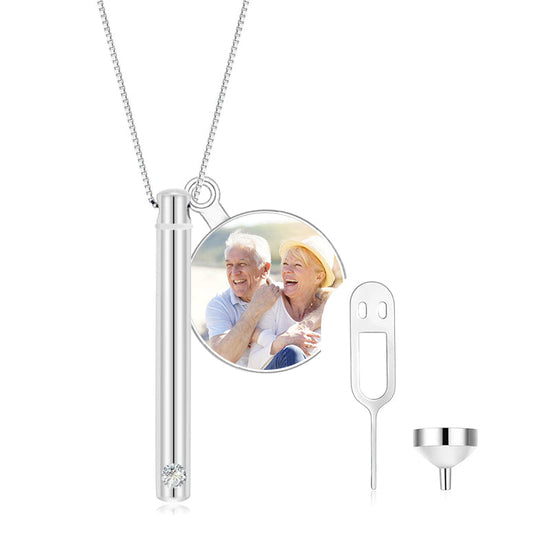 925 Sterling Silver Cremation Jewelry for Ashes Bar Disc Necklace, Urn Necklace - onlyone