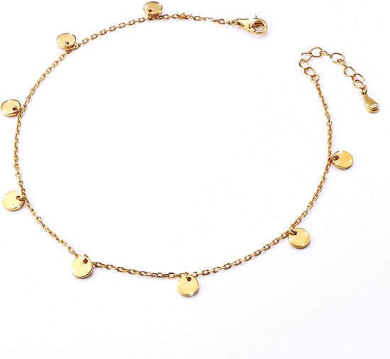 925 Sterling Silver Summer Style Disc Fashion Gold Adjustable Anklet - onlyone