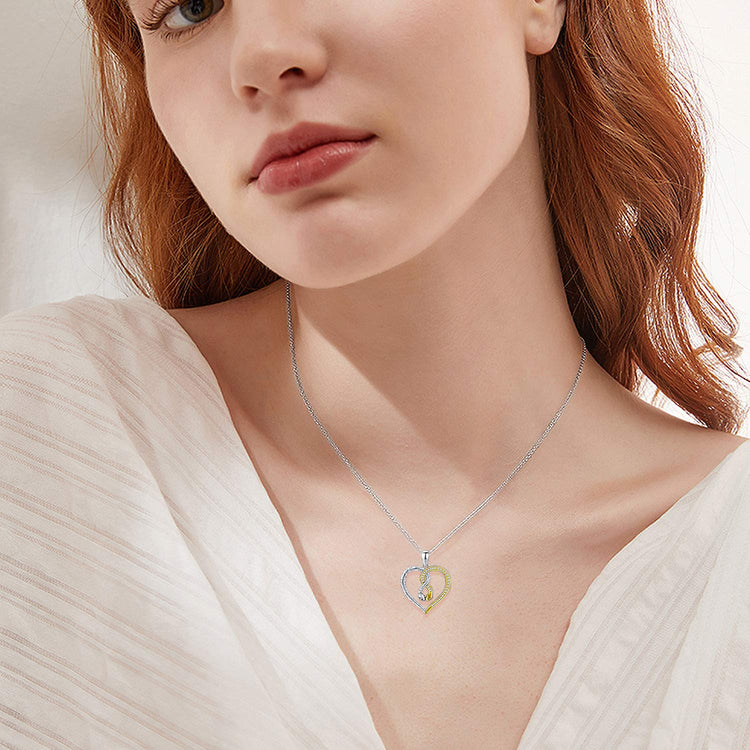 925 Sterling Silver Silver-Gold Snake Necklace Heart Pendant Necklace