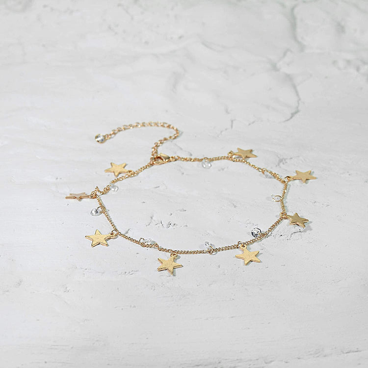 925 Sterling Silver Star and Zirconia Dainty Anklet Bracelet Foot Jewelry For Women - onlyone