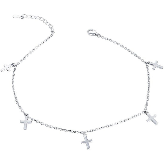 925 Sterling Silver Adjustable Cross Pendant Anklet - onlyone