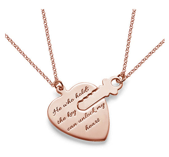 925 Sterling Silver The Key To My Heart Engraved Name Necklace He Who Hold The Key Can Unlock My Heart - onlyone