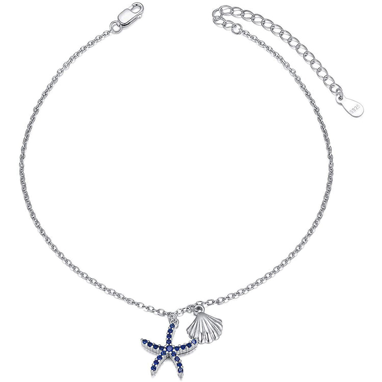 925 Sterling Silver Starfish Shell Fashion Anklet - onlyone