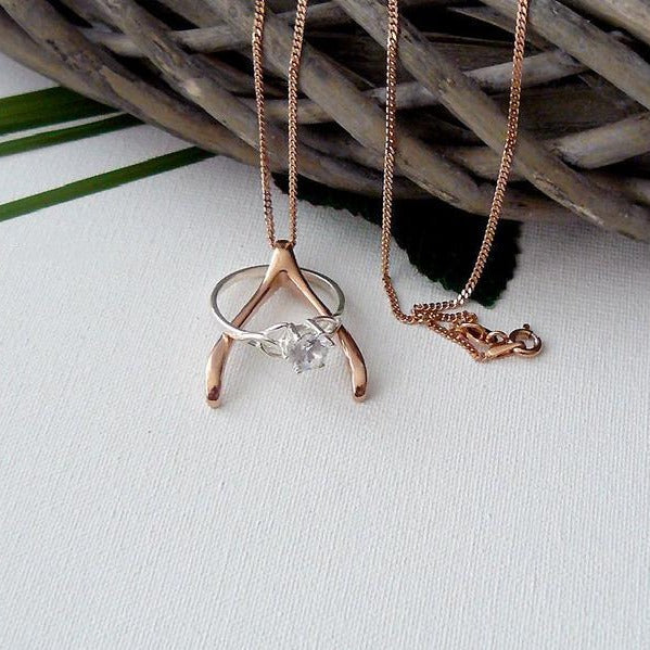925 Sterling Silver Ring Holder Necklace  Wishbone Necklace Nurse Jewelry, Ring Keeper - onlyone