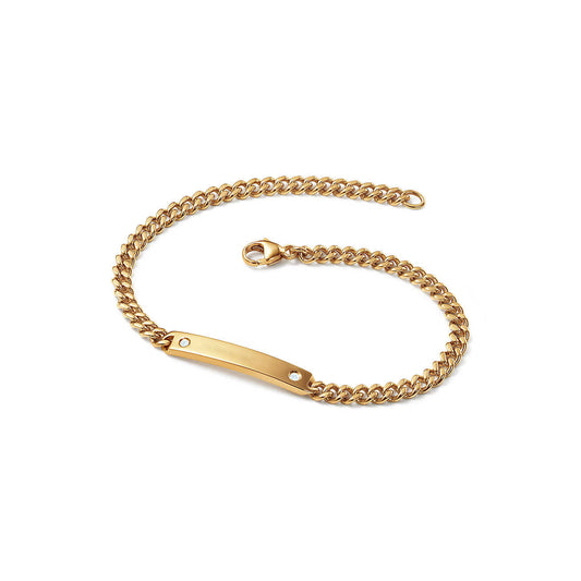 925 Sterling Silver Micro Link Name Bar Bracelet With Zirconia - onlyone