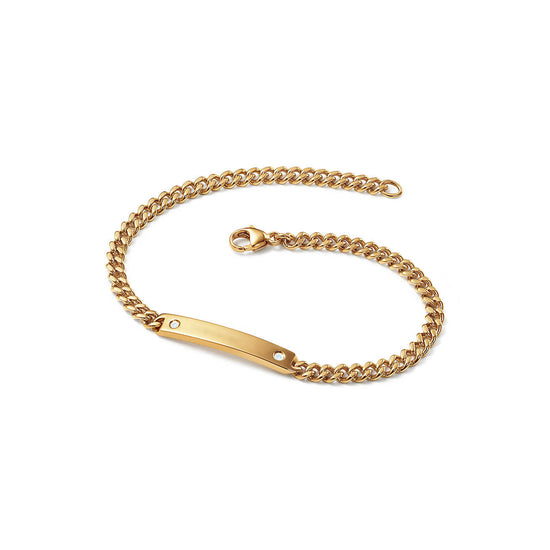 925 Sterling Silver Micro Link Name Bar Bracelet With Zirconia - onlyone