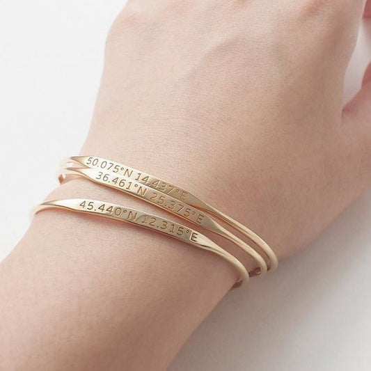 925 Sterling Silver Custom Coordinates Cuff