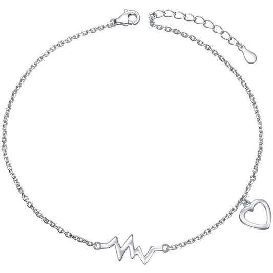 925 Sterling Silver Cute ECG Style Anklet - onlyone