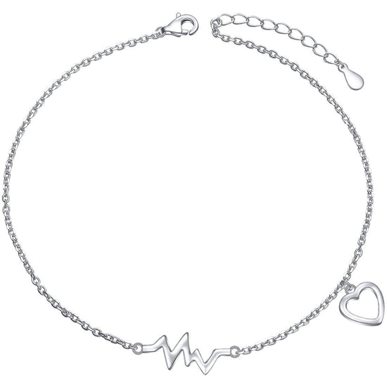 925 Sterling Silver Cute ECG Style Anklet - onlyone
