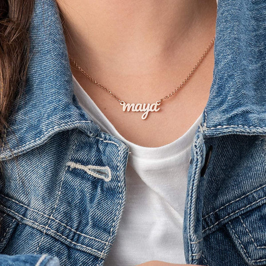 Collier avec plaque signalétique en argent sterling 925 Ashley avec inscription en minuscules