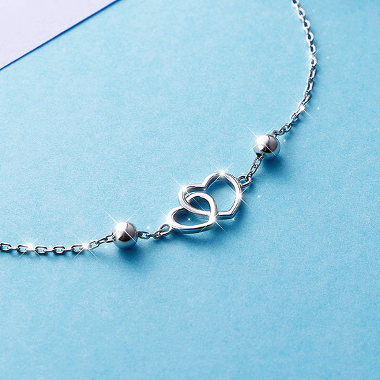 925 Sterling Silver Double Heart Adjustable Anklet - onlyone