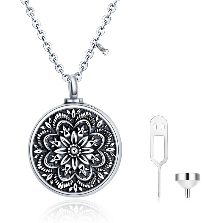 925 Sterling Silver Flower of Life Urn Ashes Necklace Cremation Jewelry for Ashes