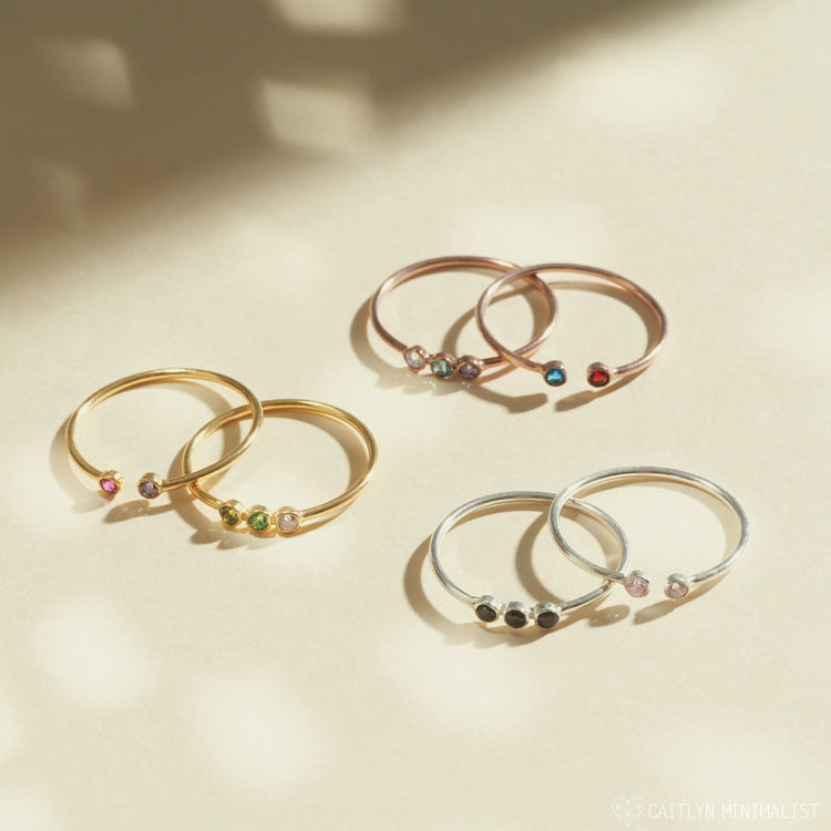 925 Sterling Silver 3 Birthstones Ring