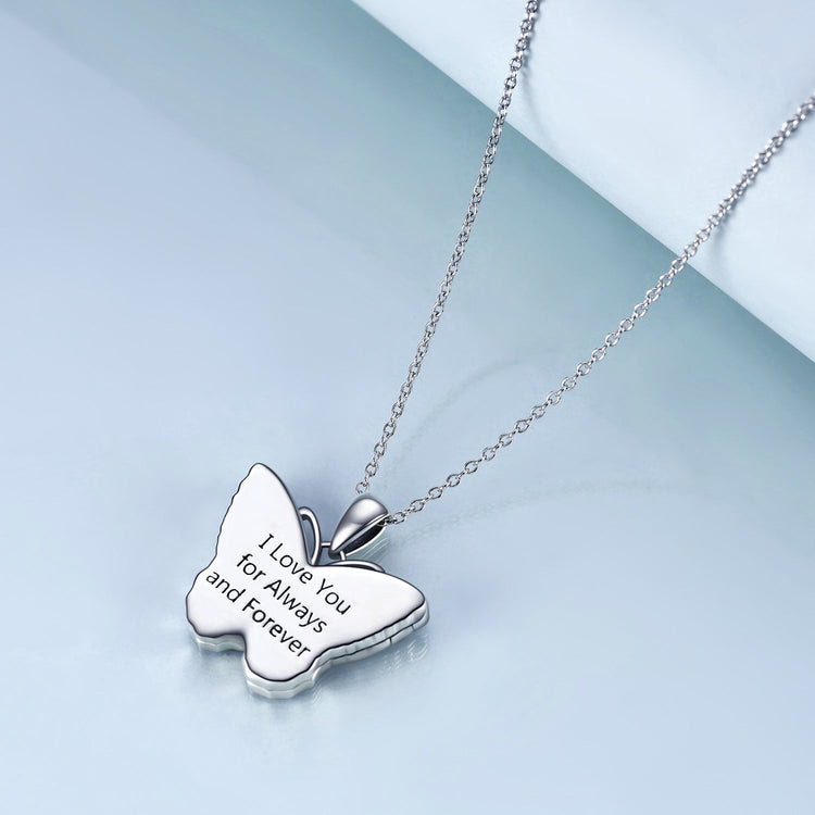925 Sterling Silver Butterfly Heart Photo Locket Pendant Necklace