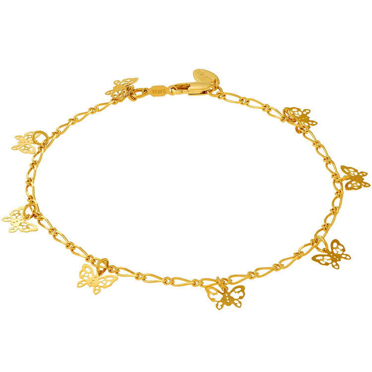 925 Sterling Silver Gold Plated Cutout Butterfly Anklet
