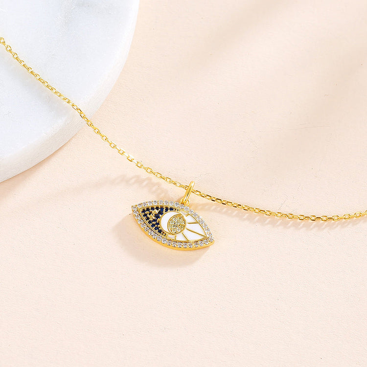 925 Sterling Silver Golden Eye Pendant Necklace
