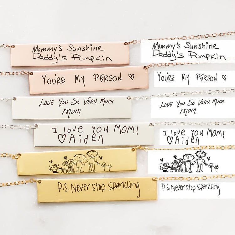 925 Sterling Silver Handwriting Bar Necklace