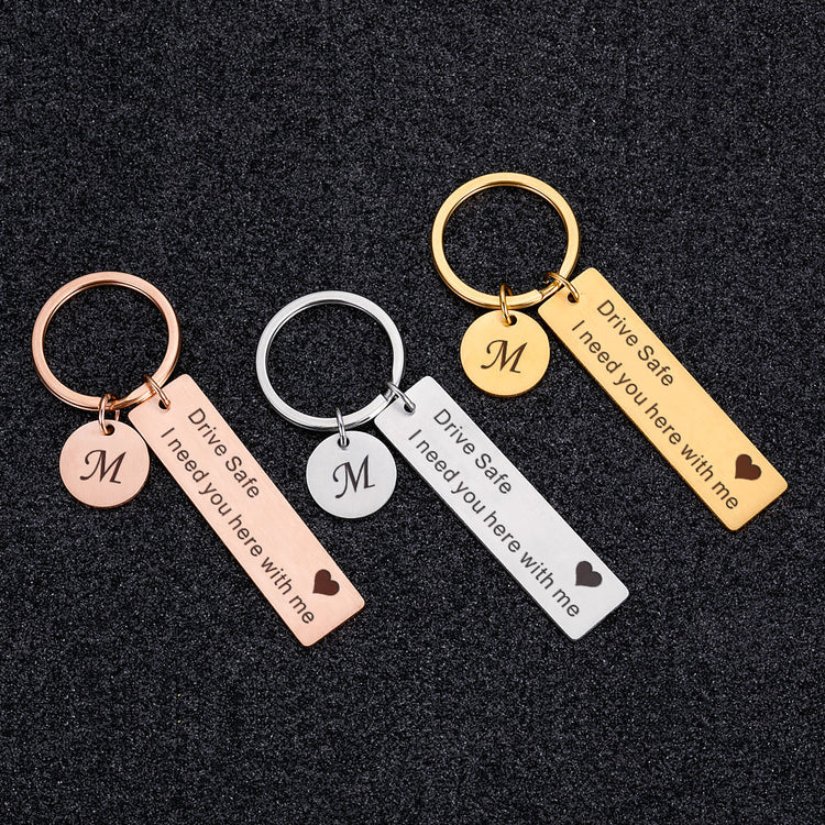 925 Sterling Silver Initial Vertical Bar Keychain