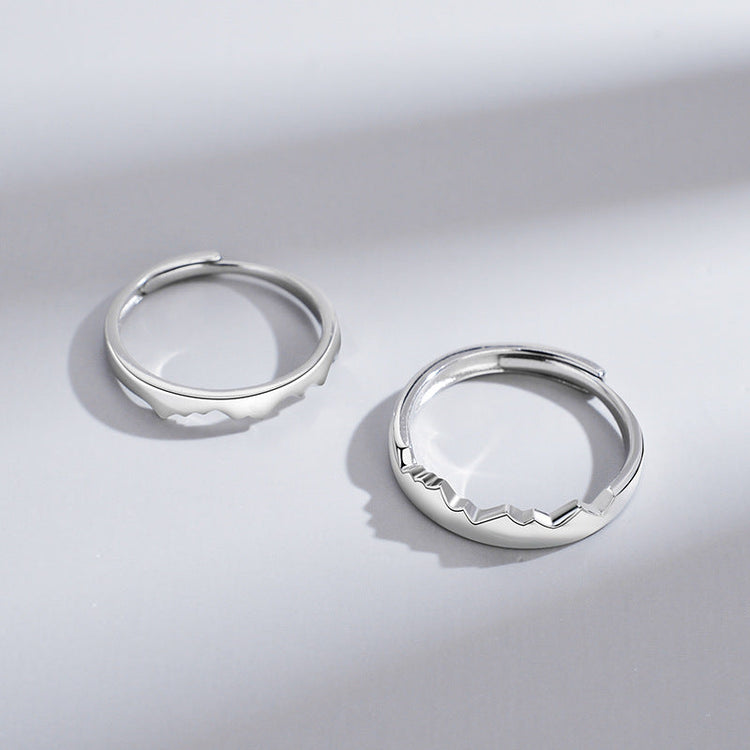 925 Sterling Silver Adjustable Mountain Sun And Moon Couple Rings