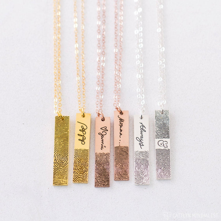 925 Sterling Silver Personalized Fingerprint Vertical Bar Necklace