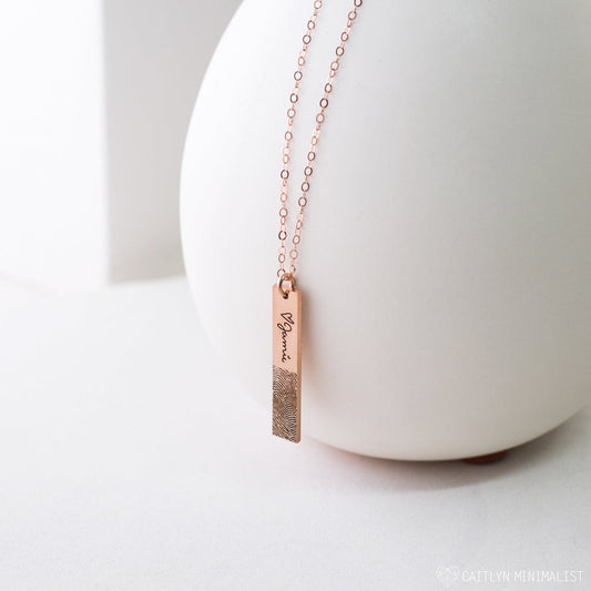 925 Sterling Silver Personalized Fingerprint Vertical Bar Necklace
