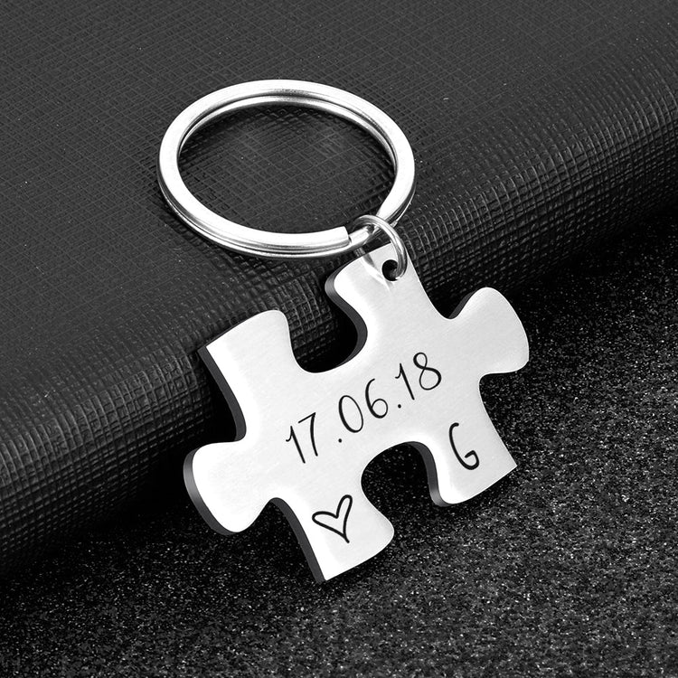 925 Sterling Silver Personalized Jigsaw Puzzles Keychain
